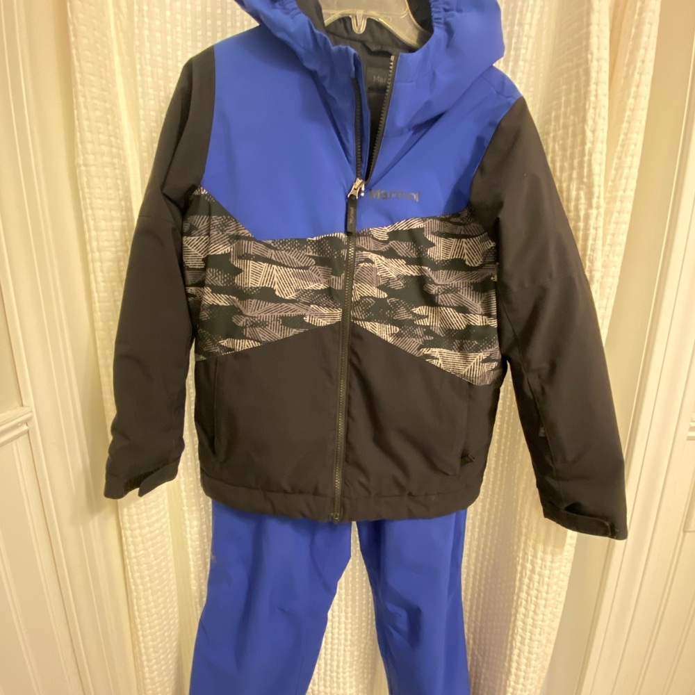 Marmot Boys Blue and Black Ski/Snowboard Jacket and Pants, L (10-12)